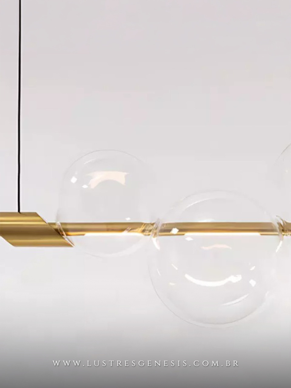 Lustre Pendente Zeep 153cm de Comprimento Dourado Linha Sublime Para Sala de Estar e Jantar